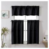 Chyhomenyc 2 Panels Black Cafe Curtains 36 Inch Length, Faux Linen Half Window Curtains for Bathroom Farmhouse Country, Privacy Street Window Curtains, 30x36 inch, 2PCS