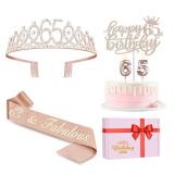 65th Birthday Decorations for Women, 65th Birthday Sash, Crown/Tiara, Candles, Cake Toppers. 65th Birthday Gifts for Women, 65 Birthday Decorations for Women, 65 Birthday Party Decorations