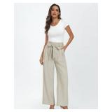 LILLUSORY Wide Leg Dress Pants Womens Palazzo 2024 Flowy Summer High Waisted Paperbag Business Casual Outfits Clothes Office Cute Teacher Work Trousers Straight Dressy Slacks Clothing Light Khaki M