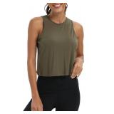 Mippo Crop Workout Tops for Women High Neck Workout Tank Tops Womens Muscle Tank Athleitc Gym Shirts Cropped Workout Exercise Sports Shirts Army Green M