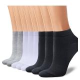 CHARMKING 8 Pairs Ankle Socks for Women Non Slip Cotton Socks No Show Socks Classic Low Cut Casual Socks (Black+White+Grey)