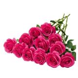 Helera 12PC Hot Pink Roses Artificial Flowers Fake Roses Silk Roses Flowers with Long Stems for Wedding Home Party Centerpieces Decorations