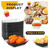 Yinkin 100 Pcs Paper Food Trays Boat 0.25lb Disposable Nacho Trays Kraft Paper Boat Take out Food Serving Trays Halloween Christmas Party Supplies for Snacks Hot Dogs Cakes Fruits French Fries, Black