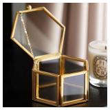 WHSLILR Vintage Glass Jewelry Box   Hexagon Gold Glass Box Keepsake Box for Storage Ring Earring Trinket, Jewelry Organizer and Decorative Box Gift for Women and Girls