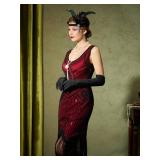 YESSA Flapper Dresses 1920s Gatsby Dress for Women Roaring 20s Costumes Fringed Sequin Cocktail Dress with 20s Accessories Red XX Large