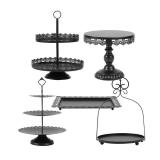 ZUMELER 5Pcs Black Cake Stands Set Metal Cupcake Holder Cookies Dessert Display Plate Serving Tower Tray Platter with Handl for Baby Shower Wedding Birthday Party Celebration