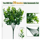 Lnoicy Artificial Greenery Plants Outdoor UV Resistant Fake Plants Boxwood Shrubs Grass,20 Bundles for Farmhouse Home Garden Office Patio Backyard Wedding and Indoor Outdoor Decoration