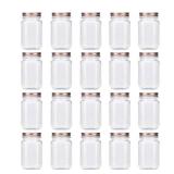 novelinks 16 Ounce Clear Plastic Jars with Rose Gold Lids   Refillable Round Clear Containers Clear Jars Storage Containers for Kitchen & Household Storage   BPA Free (20 Pack)