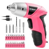 Hi Spec Electric Screwdriver 27pc 3.6V Pink USB Small Power Screwdriver Set. Cordless Screwdriver & Rechargeable Screwdriver with Driver Bit Set