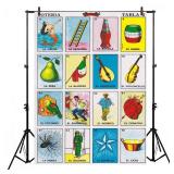 Loteria Card Backdrop Mexican Party Theme Mexico Loteria Cards Photography Background 5 x 7ft Vinyl Mexican Fiesta Birthday Decorations Banner Newborn Adult Portrait Photoshoot Photo Booth Props