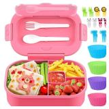 TIME4DEALS Bento Box, 44oz 4 Compartment Lunch Container with Cutlery for Kid/Adult/Toddler, Leak Proof, Microwave/Dishwasher/Refrigerator Safe, BPA Free (Pink)