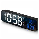 Abovsare Digital Clock Large Display, LED Alarm Clock for Living Room Decor, Rechargeable, Sound Activated, Snooze, Date &Temp Display Digital Desk Clock for Bedroom Kitchen Office, Black