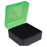 MTM 100 Round Flip Top Rifle Ammo Box 22 25, 308 W, 243 (Clear Green/Black)