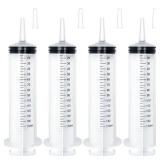 4 Pack 150ml/cc Large Syringe with Cap, Individually Sterile Sealed Plastic Liquid Syringes with Measurement for Scientific Labs, Measuring Liquids, Feed Pets, Oil or Glue Applicator