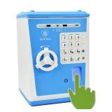 Litpggy Kids Safe Bank with Fingerprint Password Talking ATM Piggy Bank for Real Money Toy Gift for 5 14 Years Old Boys Girls (Blue/White)