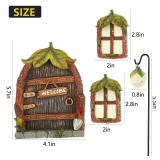 Jauay Miniature Fairy Garden Accessories Fairy Door and Windows for Trees, Glow in The Dark Yard Garden Sculpture Lawn Ornament Mini Garden Art Outdoor Decor Accessories with Lantern