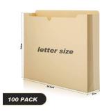 100 Pcs File Jackets Reinforced Straight Cut Tab Pocket Folders File Folder Expandable Folder Expanding Folder Filing Folders with Tabs Expansion Pocket, Letter Size