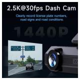 Dash Cam 1296P Front Dashcam, V300 WiFi Dash Camera for Cars with App, Night Vision, Mini Hidden Single Car Camera, Loop Recording, 24H Parking Mode, Support 256GB Max, Black