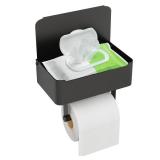 JUYSON Toilet Paper Holder with Shelf, Flushable Wipes Dispenser Fits for Bathroom Wipe Storage, Keep Your Wipes Hidden Out of Sight   SUS304 Stainless Steel Wall Mount Organizer (Matte Black)