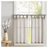 jinchan Kitchen Curtains Striped Tie Top Linen Tier Curtains 24 Inch Length Short Curtains for Bedroom Living Room Bathroom Farmhouse Light Filtering Rod Pocket Cafe Curtains 2 Panels Taupe