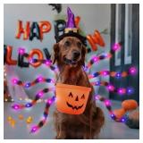 JaGely Halloween Costume for Dog, Dog Spider Costume with 64 LED Purple Lights, Light up Furry Costumes for Medium Large Dogs Funny Cosplay Costume Halloween Party