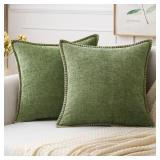 MIULEE Pack of 2 Couch Throw Pillow Covers 18x18 Inch Sage Green Farmhouse Decorative Pillow Covers with Stitched Edge Soft Chenille Solid Dyed Spring Pillow Covers for Sofa Bed Living Room