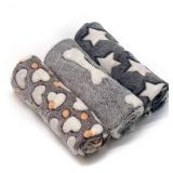 1 Pack 3 Puppy Blankets Super Soft Warm Sleep Mat Grey Cute Print Fluffy Fleece Pet Flannel Throw Dog Blankets for Small Dogs Cats,Star&Bone&Love  Small (23x15)