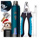 Dog Nail Grinder, Dog Nail Trimmers and Clippers Kit, Super Quiet Electric Pet Nail Grinder, Rechargeable, for Small Large Dogs & Cats Toenail & Claw Grooming,3 Speeds, 2 Grinding Wheels (A Dark Blue)