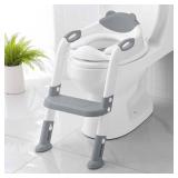 Potty Training Seat with Step Stool Ladder, SKYROKU Potty Training Toilet for Kids Boys Girls Toddlers   Comfortable Safe Potty Seat with Anti Slip Pads Ladder Grey