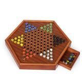 Luxurious Large 15 Inch Chinese Checkers Set   Premium Wooden Board Game for Adults and Kids with 72 Vibrant Glass Marbles, Dual Sided Storage Drawer   Perfect for Family Strategic Game Fun Collectors