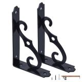 ETECHMART Decorative Shelf Brackets, 5 Inch Wall Mounted Floating Shelf Bracket for DIY Open Shelving, Pack of 2 L Shape Heavy Duty Rustic Iron Metal Corner Brace Shelf Supporter, Black