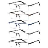 KONHAGO Blue Light Blocking Reading Glasses for Men, Half Frame Metal Readers Spring Hinge Eyeglasses Anti Eyestrain/Glare/UV