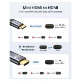 JSAUX Mini HDMI to HDMI Cable 3FT, [Aluminum Shell, Braided] High Speed 4K 60Hz HDMI 2.0 Cord, Compatible with Camera, Camcorder, Tablet and Graphics/Video Card, Laptop, Raspberry Pi Zero W   Grey