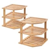 VERTORGAN 3 Tier Bamboo Corner Shelf Set of 2,Dish Drying Rack,Plate Organizer,Spice Rack for Countertop ? Cabinet,Bathroom Counter Organizer,Kitchen Cabinet Organizer,Pantry Organization and Storage