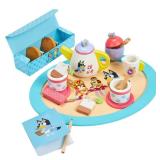 Bluey  Tea Party Set  Wooden 18 Piece Pretend Play Set with Tray, Teapot, Tea Cups, Biscuits, and Notepad for Children 3 Years and up  Imaginative Fun and Role Playing, FSC Certified