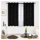 Deconovo Blackout Grommet Silver Pattern Printed Curtains, Black, 52W x 54L