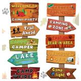 20 Pieces Camping Party Decorations Camping Signs Camping Themed Party Directional Signs for Summer Camp Decor Welcome to Camp Birthday Party Supplies Classroom Wall Door Porch Yard Sign