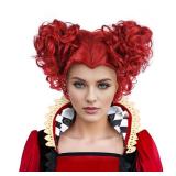 MUPUL Red Queen Wig with Crown Costume Girls Women Two Buns Heat Resistant Synthetic Hair for Halloween Christmas Party(Red/Queen)