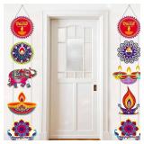 Hotop 2 Pcs Happy Diwali Porch Signs 78 x 11.4 Inch Deepavali Themed Hanging Banners Diwali Decorations for Home Festival of Lights Party Front Door Hanging Decorations for Diwali Indian Party Supply