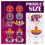 Hotop 2 Pcs Happy Diwali Porch Signs 78 x 11.4 Inch Deepavali Themed Hanging Banners Diwali Decorations for Home Festival of Lights Party Front Door Hanging Decorations for Diwali Indian Party Supply