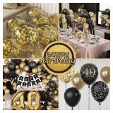 40th Birthday Decorations for Men Women, Black and Gold 40th Birthday Balloons Party Decorations with 40th Happy Birthday Bannerï¼Black and Gold Balloons Black Gold Decor for 40th Birthday Party