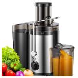 Qcen Juicer Machine, 500W Centrifugal Juicer Extractor with Wide Mouth 3â Feed Chute for Fruit Vegetable, Easy to Clean, Stainless Steel, BPA-free (Black)