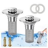 (2PCS) Bathroom Sink Drain Strainer, Pop-up Sink Drain Strainer with Removable Stainless Steel Strainer Basket Hair Catcher, Bathroom Sink Strainer for Bathroom Sink Stopper Replacement