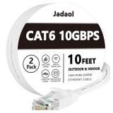 Cat6 Ethernet Cable 10 Ft 2Pack, Outdoor&Indoor, 10Gbps Support Cat8 Cat7 Network, Heavy Duty LAN Internet Patch Cord, Solid Weatherproof High Speed Cable for Router, Modem, Xbox, PS4, Switch, White