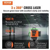 VEVOR Laser Level, 100ft, Self Leveling Manual Green 3 x 360Â° Cross 16 Line Laser, IP54 Waterproof Remote Control Manual Self-leveling Mode & 5h Continuous Working Time Line Laser, Battery Include 