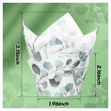 200 Pieces Green Tulip Cupcake Wrappers Liners Tulip for Baking Eucalyptus Cupcake Liners Mini Baby Shower Cupcake Baking Rustic Birthday Party Decorations for Bridal Shower Wedding Festival Party