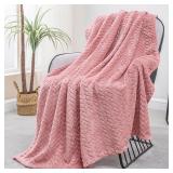 Exclusivo Mezcla Pink Fleece Throw Blanket for Couch and Bed, 50x70 Inches Soft Cozy 3D Decorative Jacquard Flannel Blankets, Lightweight Fuzzy Plush Warm Throws for All Seasons