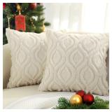 decorUhome Christmas Decorative Throw Pillow Covers 24x24, Soft Plush Faux Wool Couch Pillow Covers for Home, Set of 2, Beige