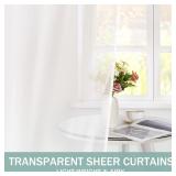 HOMEIDEAS Side Door Curtains for Small Window, Side Door Window Curtains with Rod Pocket, 2 Panel Light Filtering Sidelight Curtain for Front Door, 26W X 40L Sheer Door Curtains with Tieback, White