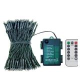 200 LEDs Battery Operated Christmas Lights On Dark Green Cable, Waterproof Indoor/Outdoor String Fairy Lights with Remote Control for Xmas Tree, Garden, Party